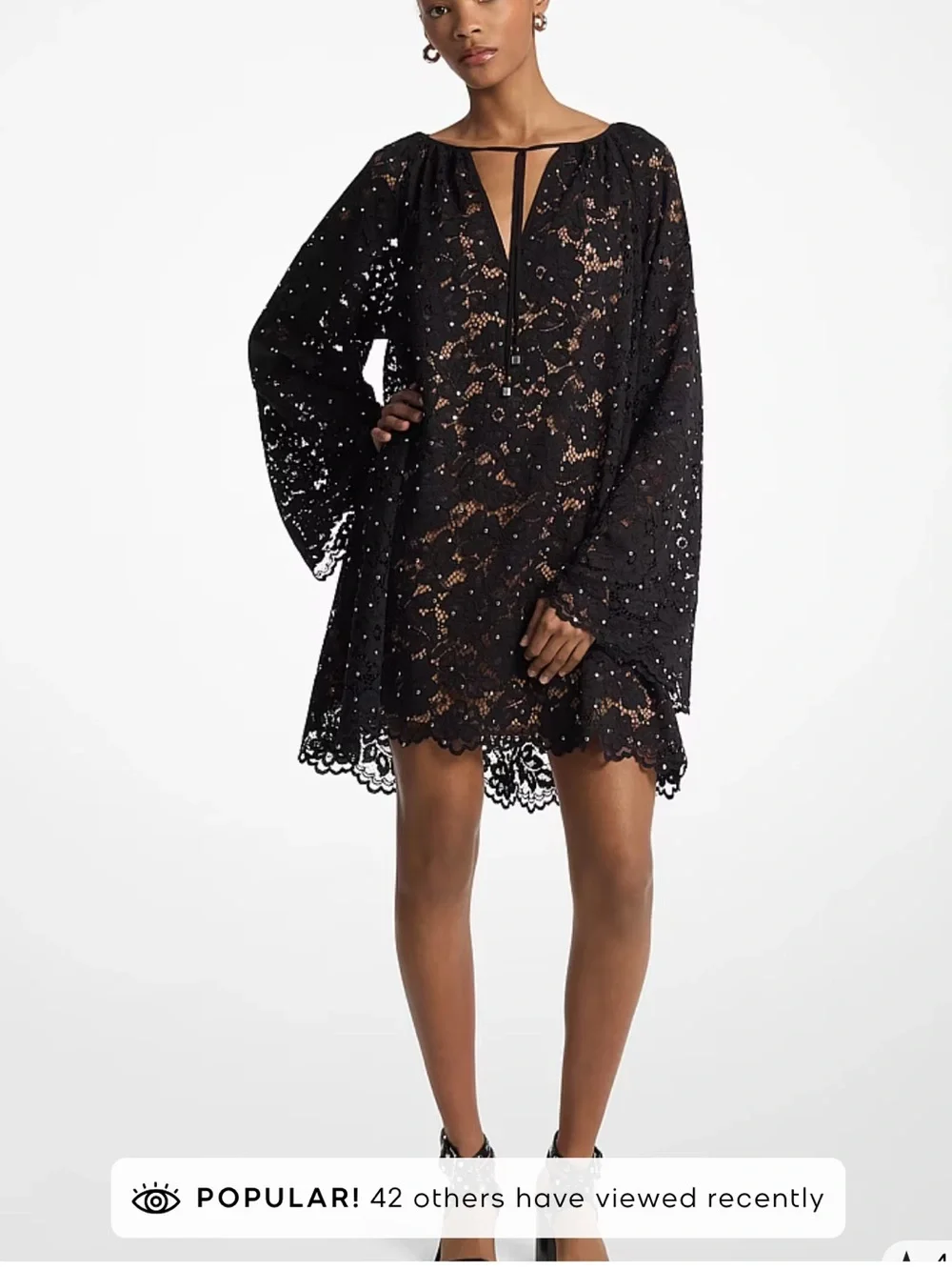 Michael Kors Studded Corded Floral Lace V-Neck Dress Black